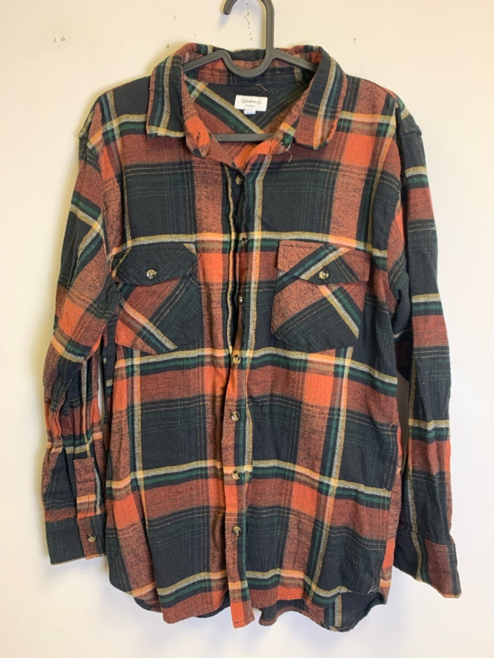 Wanderer Women's Orange & Black Plaid Button-Up Shirt